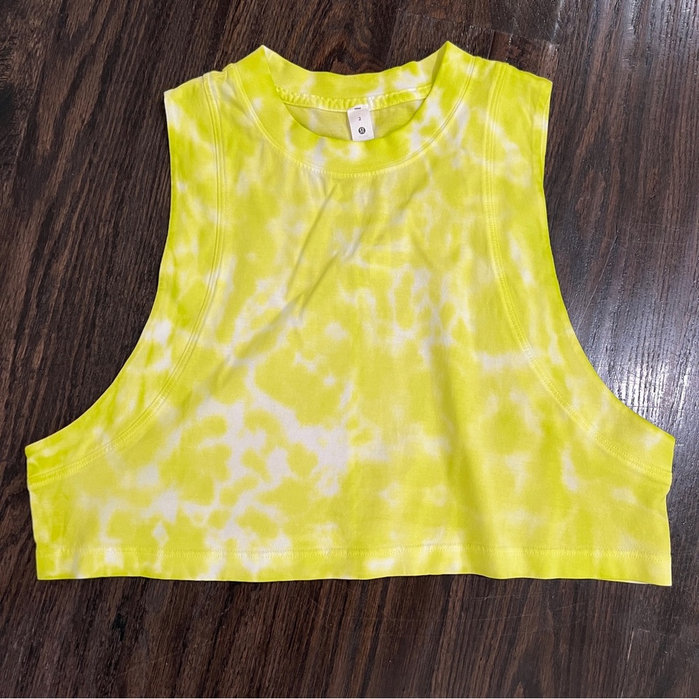 lululemon athletica Neon Yellow & White Tie-Dye Cropped Tank